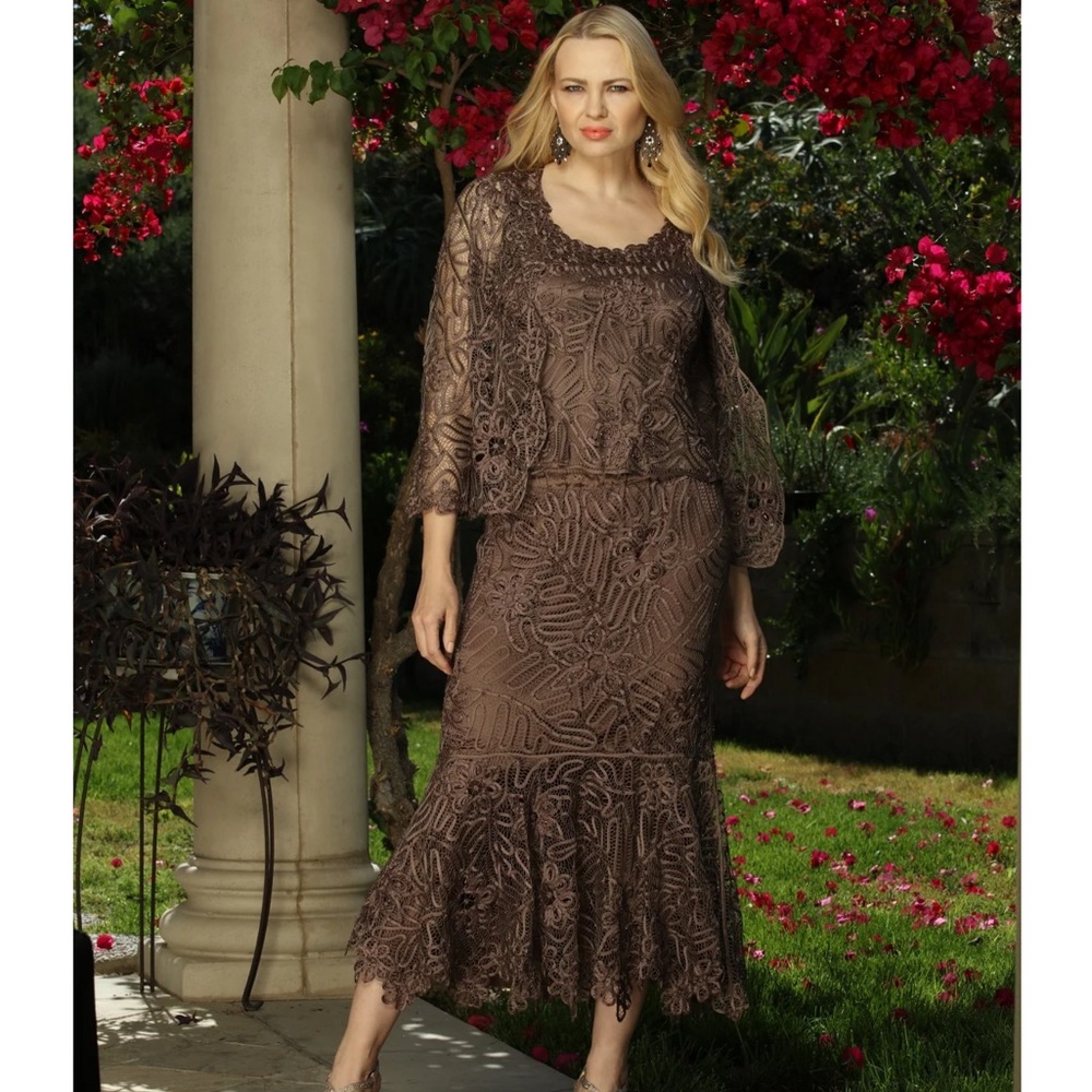 SOULMATES Three Piece Mermaid Skirt Evening Gown Mocha size 2X